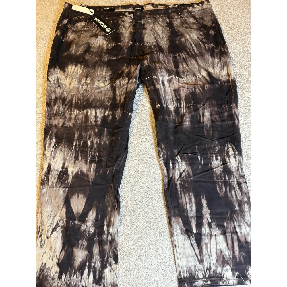 MAKOBI Brown Tie-Dye Mens 54x33 Comfort Fit Waist Jeans Urban Designer NEW